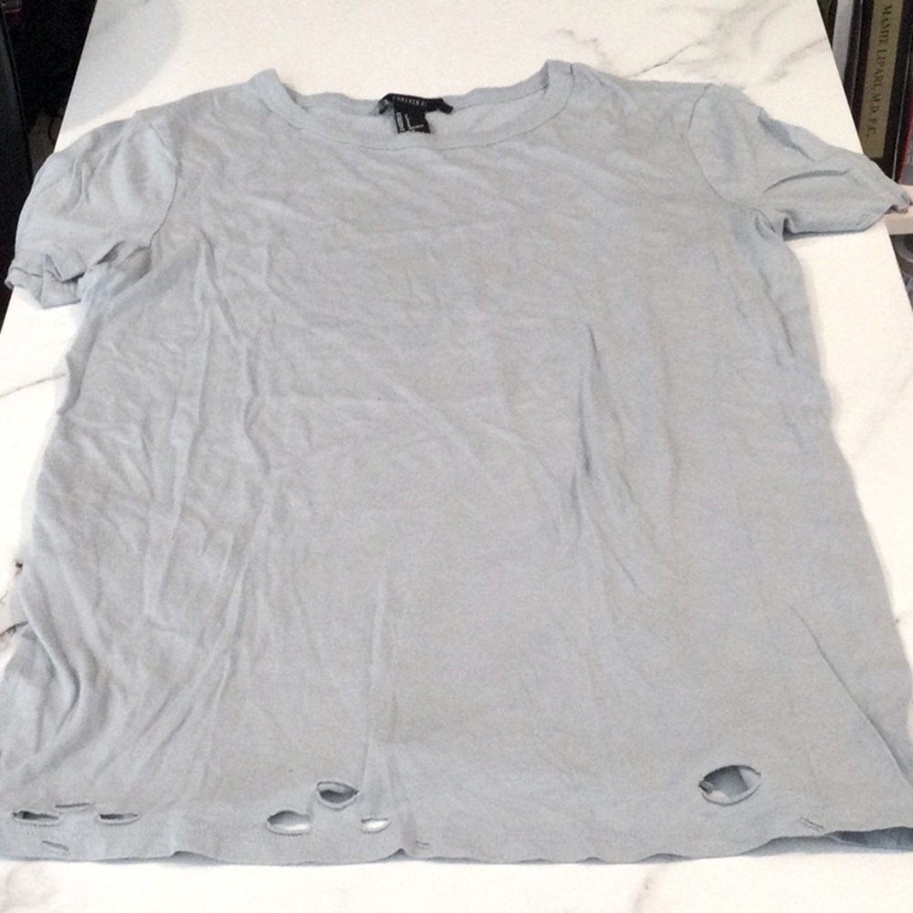 Forever 21 light blue distressed tee, small.